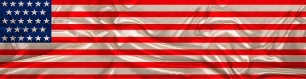 Longo Panorama Bandeira Nacional Estado América Sobre Textura Seda Delicada — Fotografia de Stock