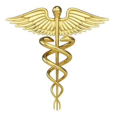 Altın Caduceus - tıbbi izole üzerinde beyaz simgesiyle