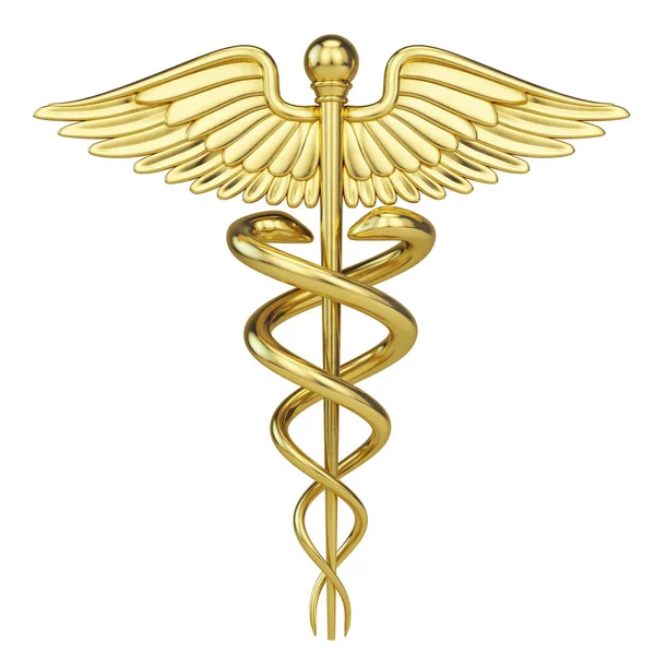Oro Caduceo - símbolo médico con aislado en blanco —  Fotos de Stock