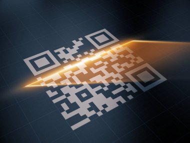 Tarama QR Kod lazer şeridi ile. 3D çizim