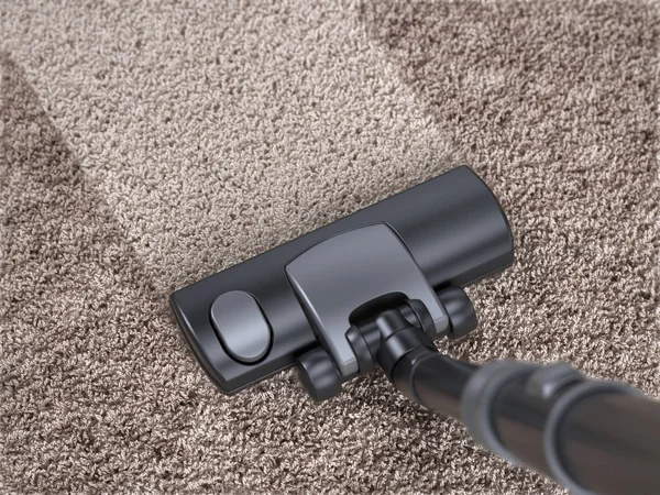 Vacuum cleaner cleans dirty carpet - house cleaning concept — Stock Photo, Image