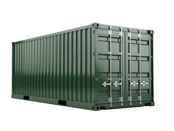 Green cargo freight shipping container against a white background — Stock Photo, Image