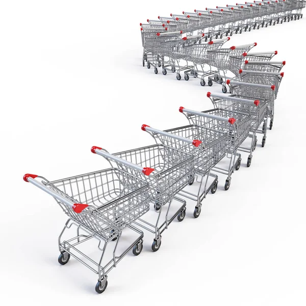 Supermarket shopping carts isolated on white. 3d render — Stock Photo, Image