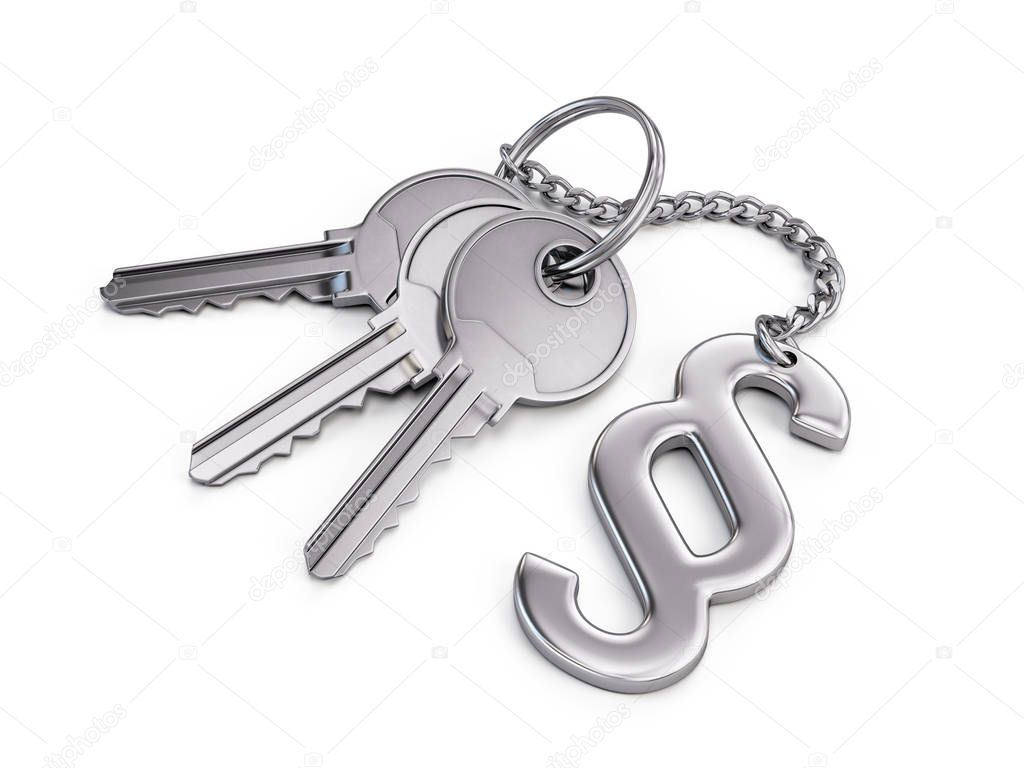 Keys with paragraph symbol isolated on white