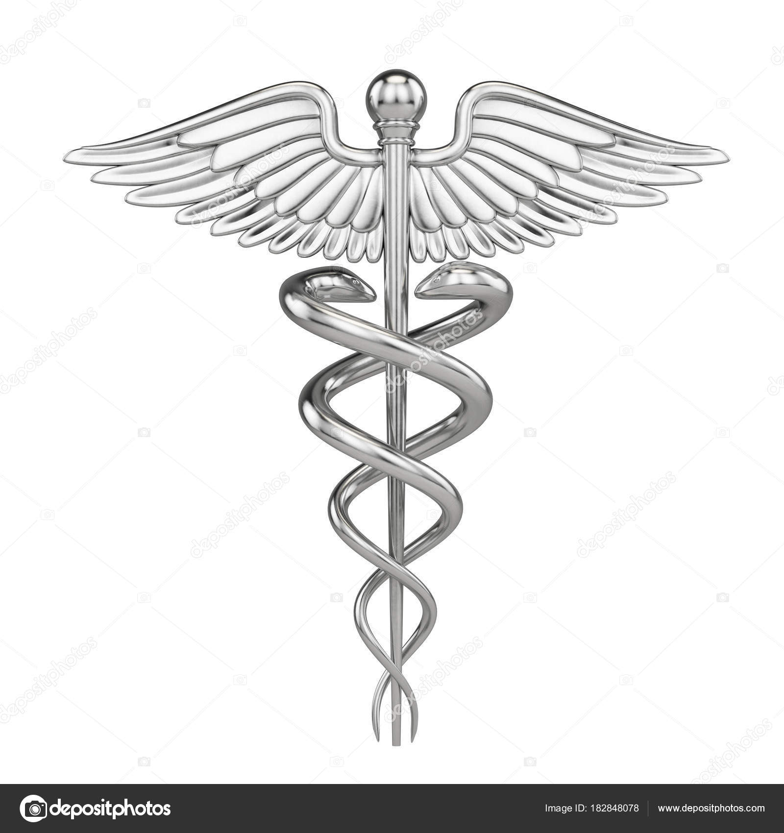 silver metall caduceus medical symbol with isolated on white