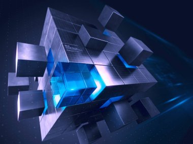 Teknoloji iş internet ve iletişim kavramı - blok montaj küp