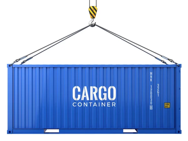 Kék rakomány áru hajózási konténer elszigetelt fehér background — Stock Fotó