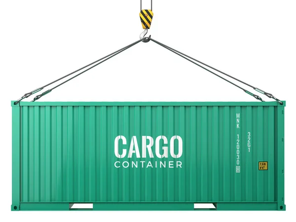 Green cargo freight shipping container isolated on white background — Stock Photo, Image