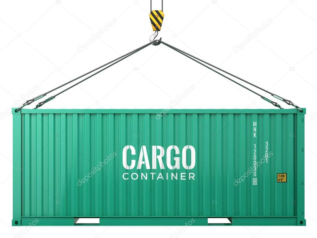 Green cargo freight shipping container isolated on white background