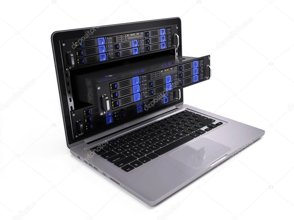 Computer rack servers in laptop screen