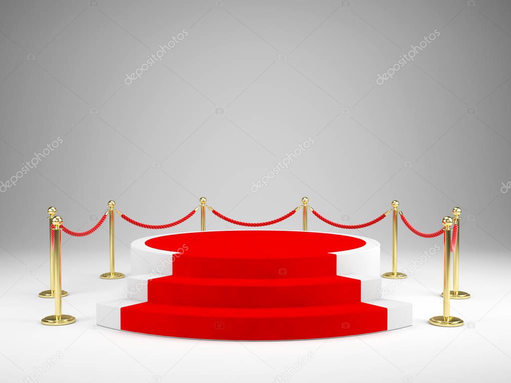 Stage with red carpet for awards ceremony. Podium, Pedestal concept