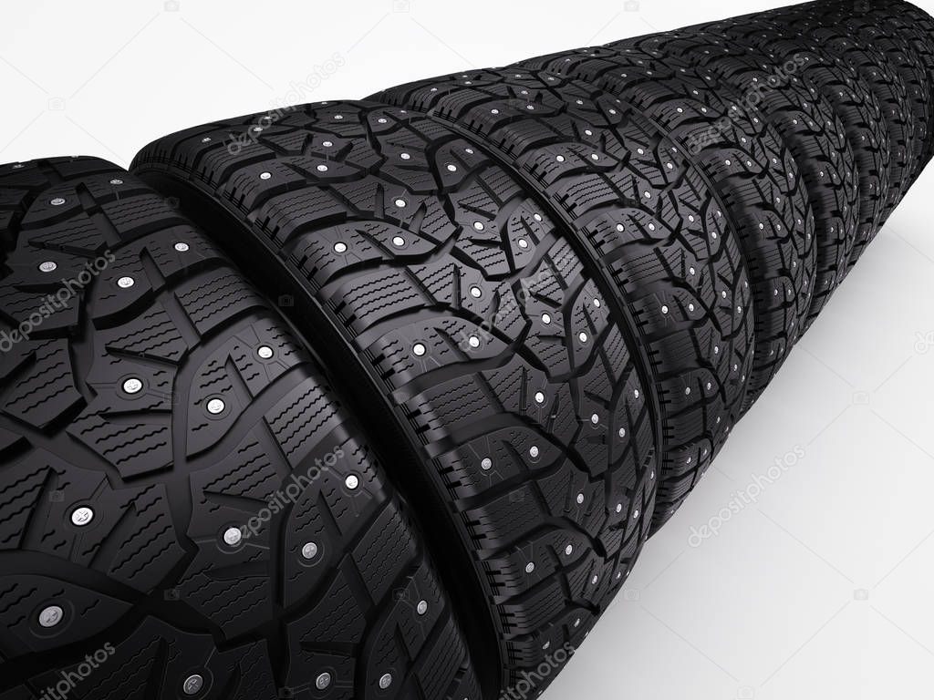 Winter snow tyres with metal spikes