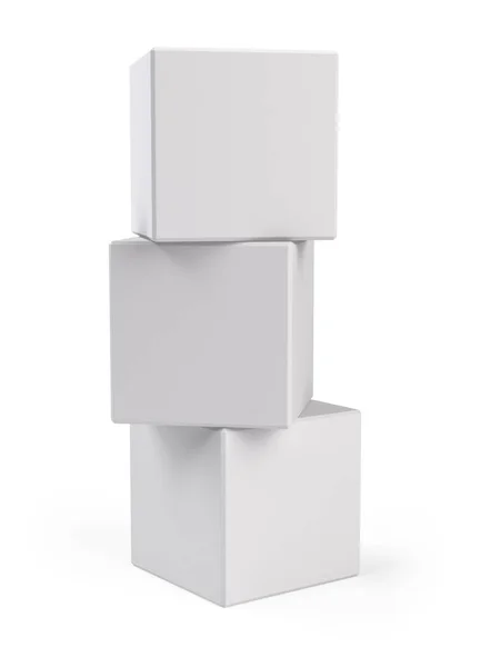 Stack of three White Boxes on white background. 3d rendering — Stock Photo, Image