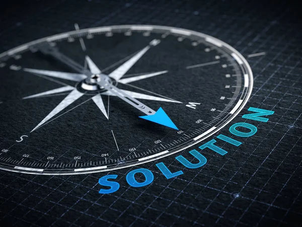 Business solution concept - Compass needle pointing solution word. 3d rendering — Stock Photo, Image