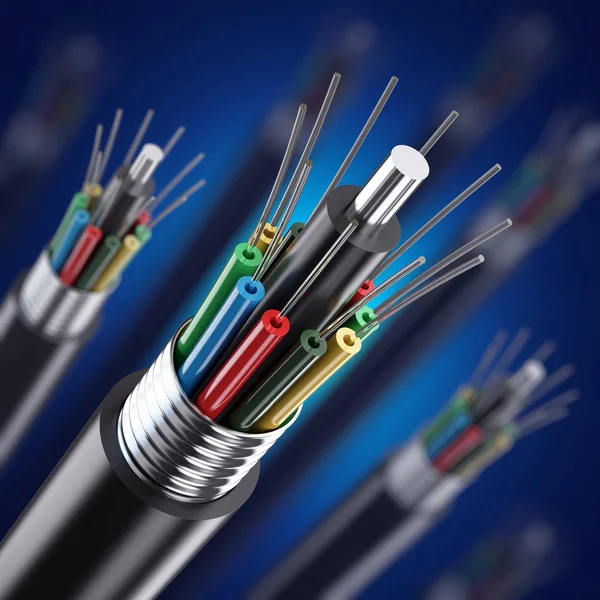 Macro fiber optical cable detail. 3d illustration — Stock Photo, Image