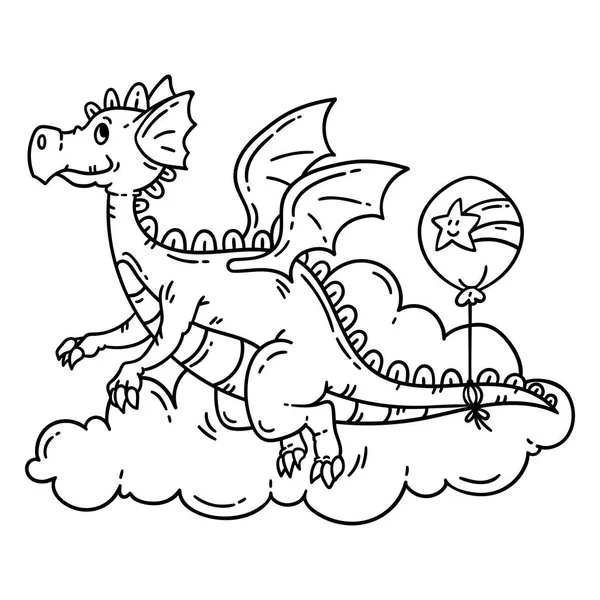 Lindo Dragón Volador Dibujos Animados Objetos Aislados Sobre Fondo Blanco — Vector de stock