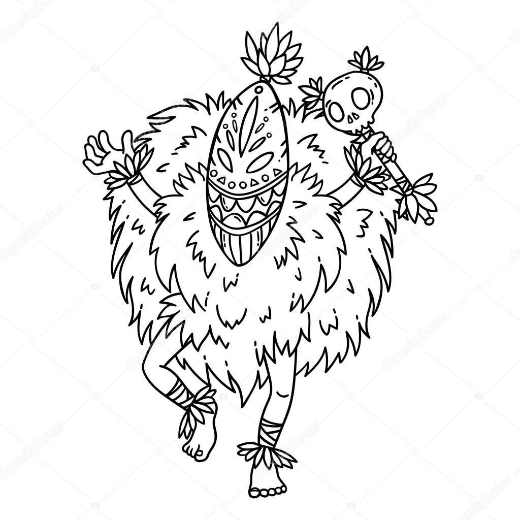 Tribal dancer. Isolated objects on white background. Cartoon vector illustration. Coloring pages.