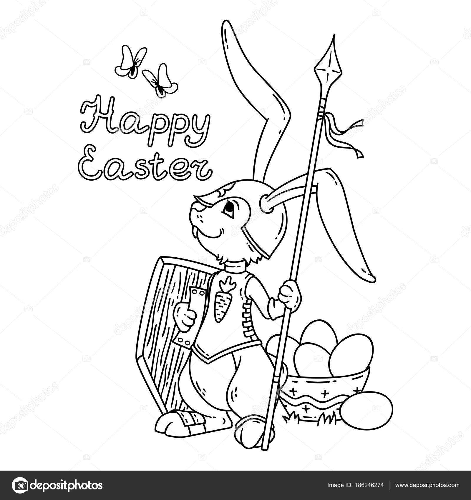 Easter Bunny Knight Met Een Lance En Schild Stockvector