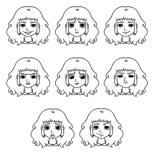 Conjunto de emociones de mujer. Expresión facial . — Vector de stock