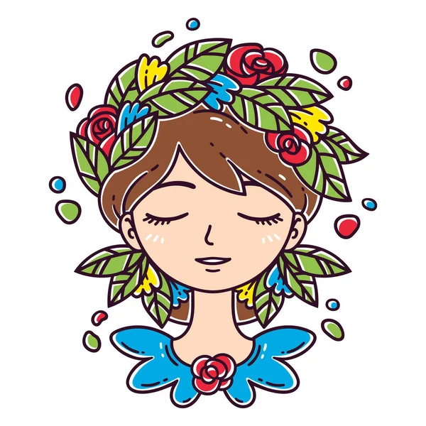 髪に花を持つ少女. — ストックベクタ