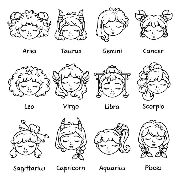 Set of horoscope signs as women. — Stock Vector