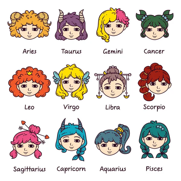 Conjunto de sinais de horóscopo como mulheres . — Vetor de Stock