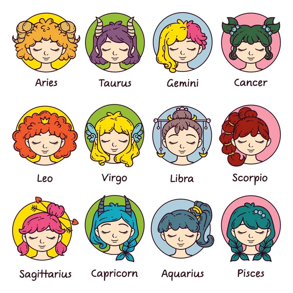 Set of horoscope signs as women. — Stock Vector