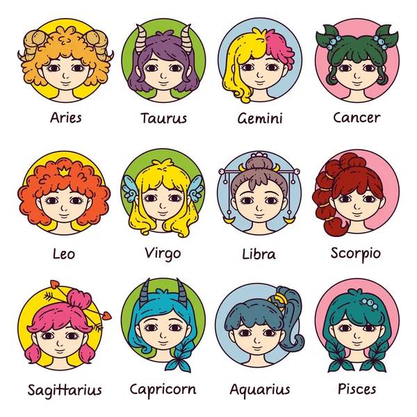 Set of horoscope signs as women. — Stock Vector