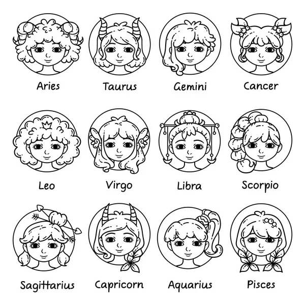 Set of horoscope signs as women. — Stock Vector