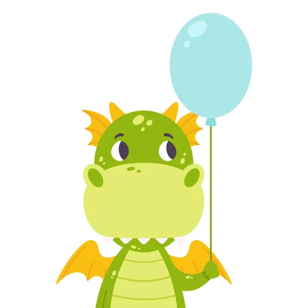 Lindo dragón con un globo . — Vector de stock
