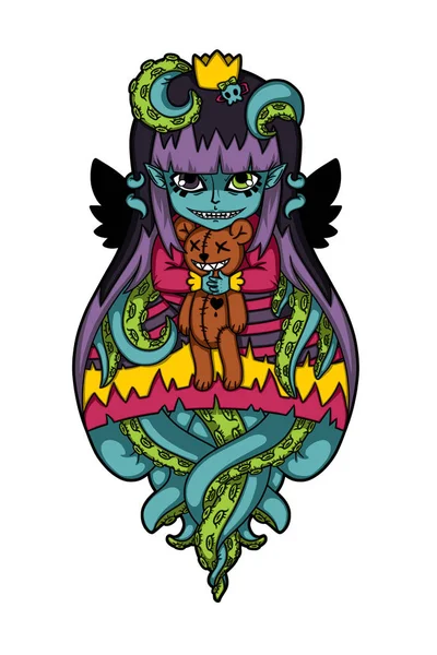 Chica demonio con tentáculos. Ilustración de Halloween para carteles, s —  Fotos de Stock