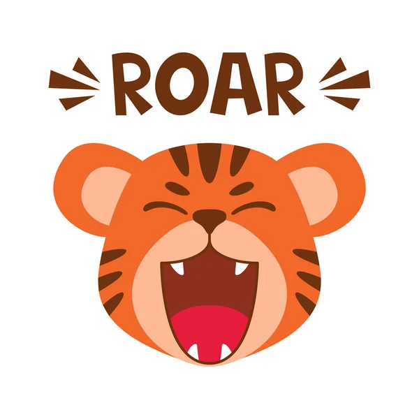 Flat cute tiger open mouth roar. Trendy Scandinavian style. Cart — Stock Vector