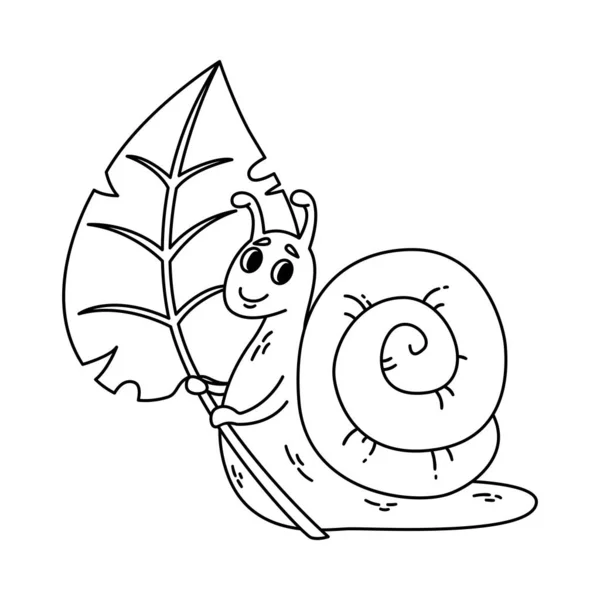 Escargot tenant une feuille. Illustration vectorielle mignonne isolée sur blanc — Image vectorielle