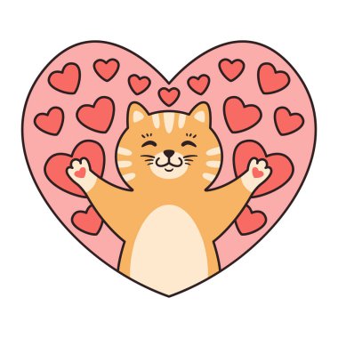 Kalpteki kedi. Sevgililer günü, doğum günü, güve için tebrik kartları