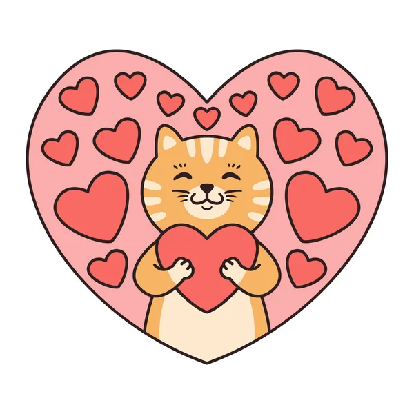 El gato abraza un corazón. Tarjetas de felicitación para San Valentín, Cumpleaños, M — Archivo Imágenes Vectoriales