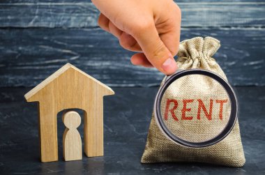 Para ve word kira ve kiracı içinde olan bir ev ile bir çanta. Kiralık Konut ödemek için para birikimi. Kiralık Daire. Para tasarrufu. Bir ev kiralama. Kiracı