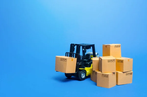 Вилковий Навантажувач Картонними Коробками Транспорт Логістична Інфраструктура Імпорт Експорт Товарів — стокове фото