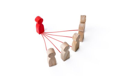 Kırmızı lider figürü, insanlara satırlarla bağlanıyor. Liderlik ve iletişim. Emrindekilerle bir ilişki modeli oluşturmak. İyimserleştirme ve yüksek çalışma verimliliği, küçültme bürokrasisi.