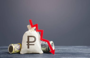 Rus rublesi para çantası ve Red Arrow düştü. Sermaye kaçışı, yüksek riskler. Masraflar. Kriz, kayıp birikimleri. Ekonomik zorluklar. Durgunluk, durgunluk, azalan iş faaliyetleri, düşen zenginlik.
