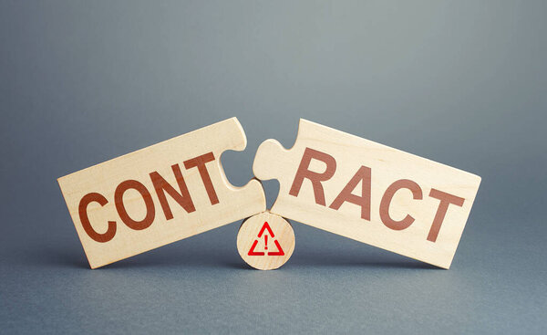 Две разобранные головоломки со словом Конфликт. Сделка отменяется. Нарушение условий и правил. Прекращение сотрудничества, несогласие с отказом продлить соглашение. Акт об отказе от предусмотрительности
.