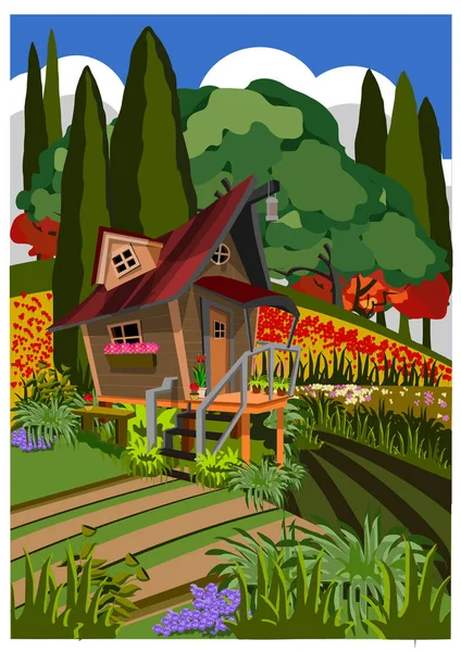 Fantasía Casa Campo Lugar Natural — Vector de stock