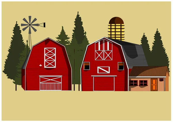 Set Red Barns — Stock Vector