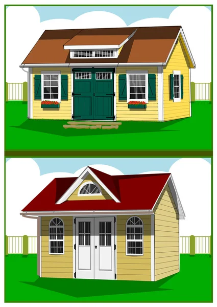 Conjunto Casas Campo Diferentes Colores — Vector de stock