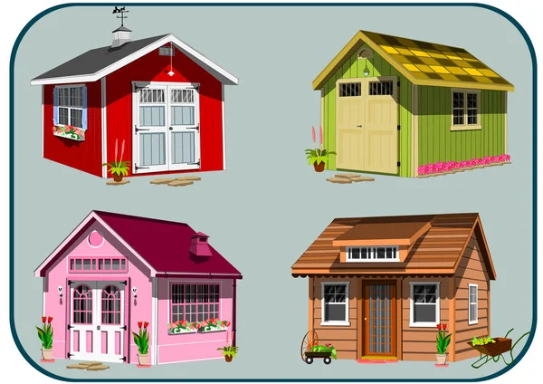Reihe Von Landhäusern Verschiedenen Farben — Stockvektor