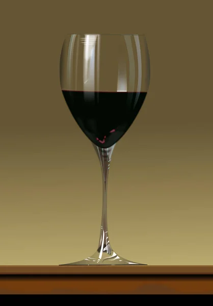 Copa Vino Tinto Oscuro Sobre Mesa Madera — Vector de stock