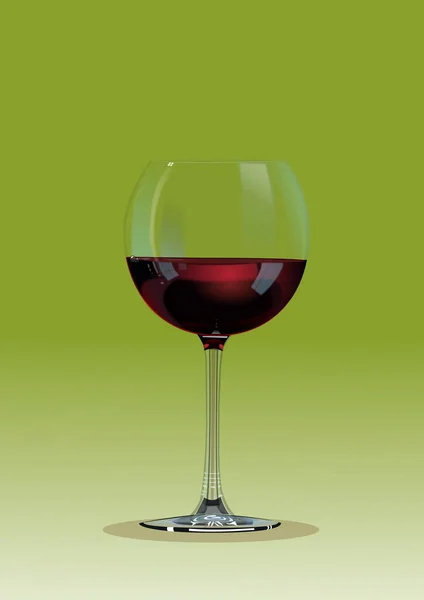 Glas Rött Vin Grön Bakgrund — Stock vektor