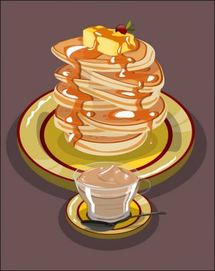 Tortitas con caramelo, helado y caf cremoso