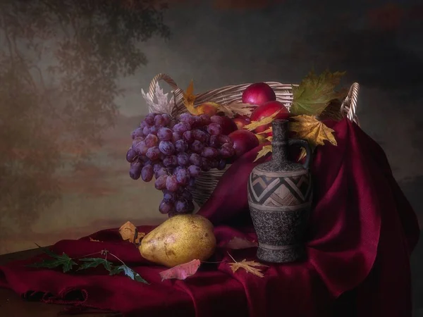 Ζωή Του Φθινοπώρου Φρούτα Και Κρασί — Φωτογραφία Αρχείου