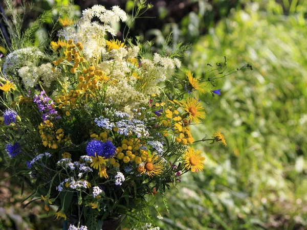Stillleben Mit Strauß Wildblumen Freien — Stockfoto