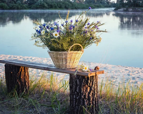 Букет Нежных Полевых Цветов Водном Фоне — стоковое фото